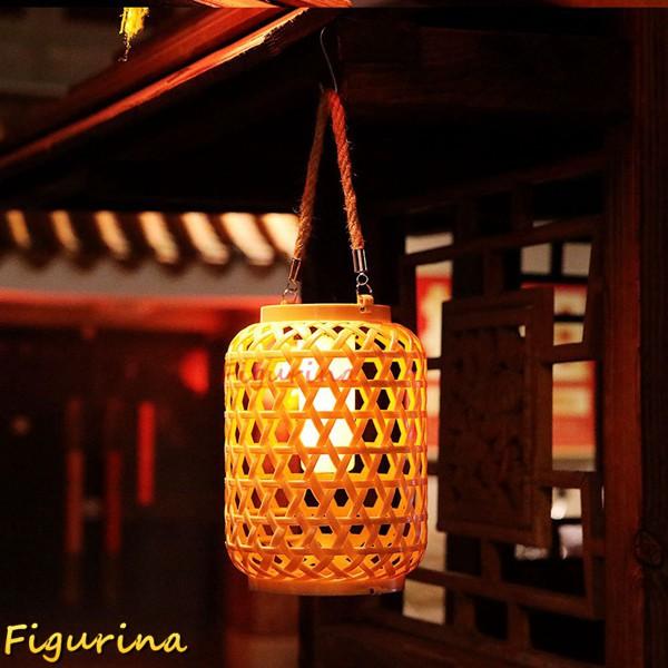 竹提灯 ガーデンライト 2個入 庭園灯 ソーラーライト 中華風提灯 吊り