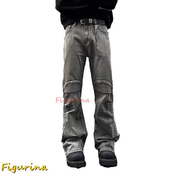 デニムパンツ パッチワーク風 メンズ ジーパン シューカット デニムパンツ パッチワーク風 メンズ ジーパン シューカット