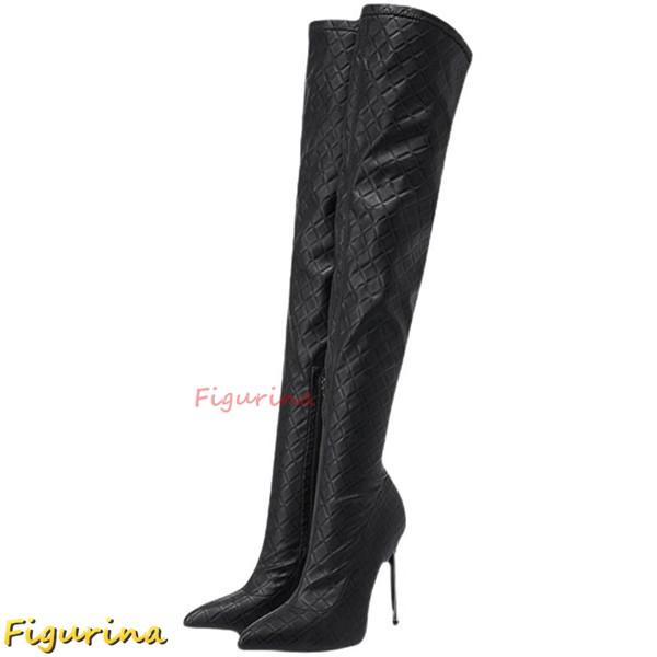 サイハイブーツ ニーハイブーツ レディース 大きいサイズ 格子