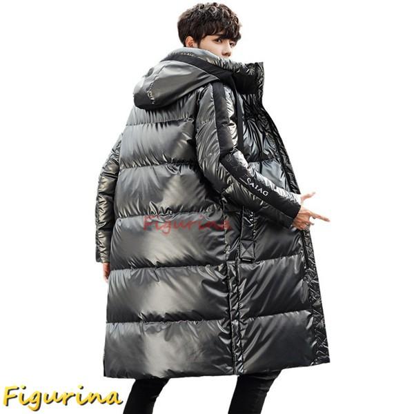 ダウンジャケット メンズ ロングダウンコート 光沢感 エナメル 防水