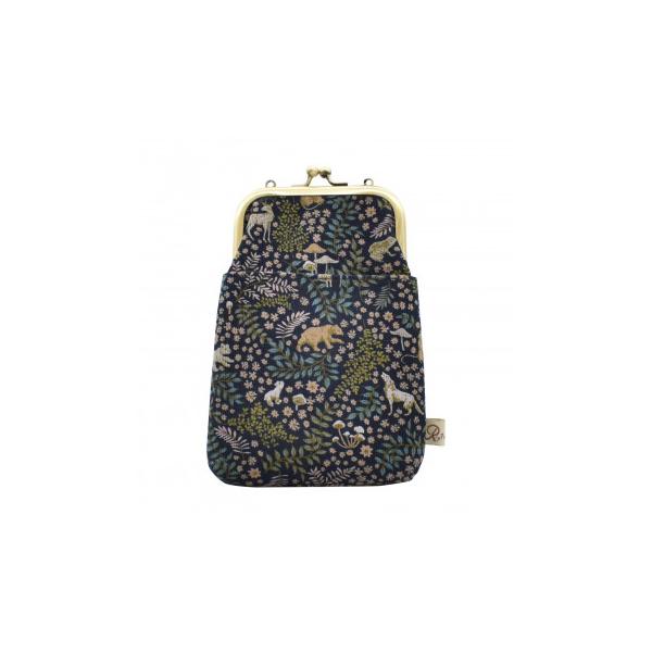 Ripple×LIBERTY がま口2WAY スマホショルダー 森と動物 ネイビー GA25-LI008