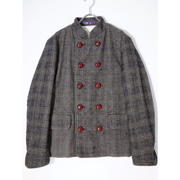 Paul Smith COLLECTIONポールスミス  革製くるみボタン グレンチェック スタンドカラー中綿ダブルジャケット【M】【MJKA72784】 filt-yshopping_mjka72784