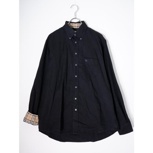 BURBERRY LONDONバーバリー ロンドン ホースマーク刺繍 裏チェック使い ボタンダウンコットン長袖シャツ【L】【MSHA82364】 BURBERRY LONDONバーバリー ロンドン ホースマーク刺繍 裏チェック使い