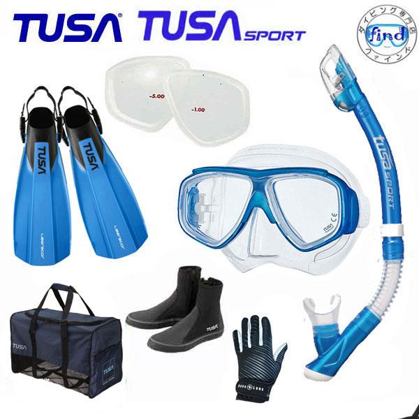 TUSA 度付きレンズ付 ドライシュノーケル ダイビング 軽器材 6点セット 