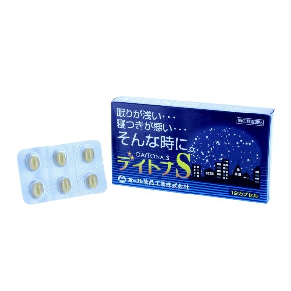 一時的な不眠症状の緩和に デイトナS第(2)類医薬品【効能・効果】一時的な不眠の次の症状の緩和：寝つきが悪い，眠りが浅い【成分・分量】1日量(2カプセル中)ジフェンヒドラミン塩酸塩　50mg添加物として、クロスポビドン、グリセリン脂肪酸エス...