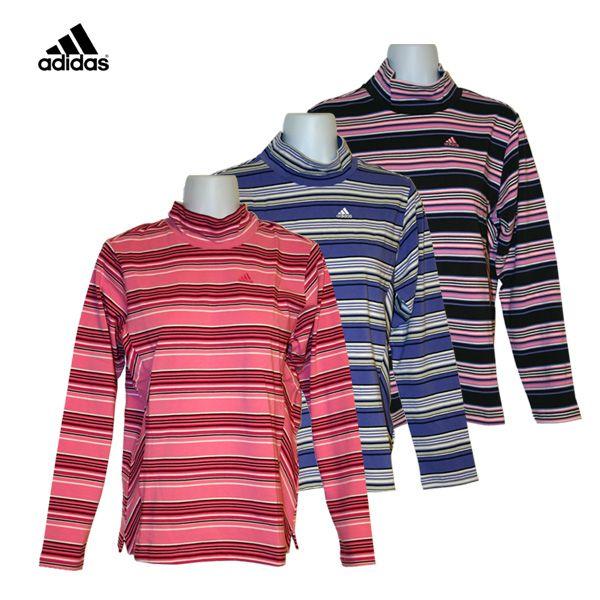 ゴルフウェア レディース / adidas JP マルチボーダー モック ハイネック 長袖シャツ 全3色 （S〜Mサイズ） :FN189