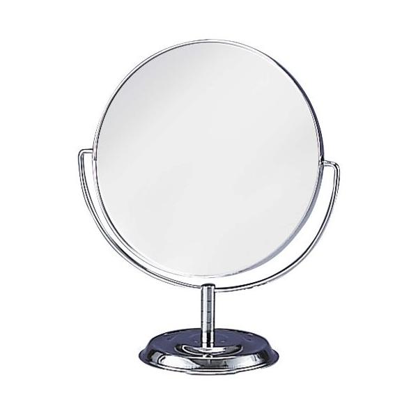 表は普通の鏡、裏返すと2倍の拡大鏡です　シンプルなデザインです　　サイズ:(約) W168×H202×D100mm　鏡:(約) 平Φ145mm 凹Φ145mm　材質:アルミニウム、スチール、ガラス鏡