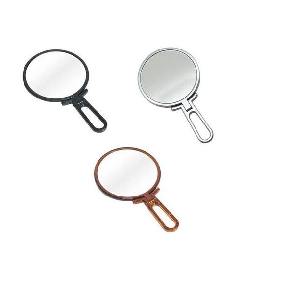 手鏡、折立て卓上ミラーとして使えます。◎カラー：ブラック、シルバー、ベッコウ調（ブラウン）●商品サイズ：約H214×W126×D9mm●鏡面サイズ：約114φ●個装重量：約175g■生産地：日本■素材・成分：鏡・スチロール樹脂