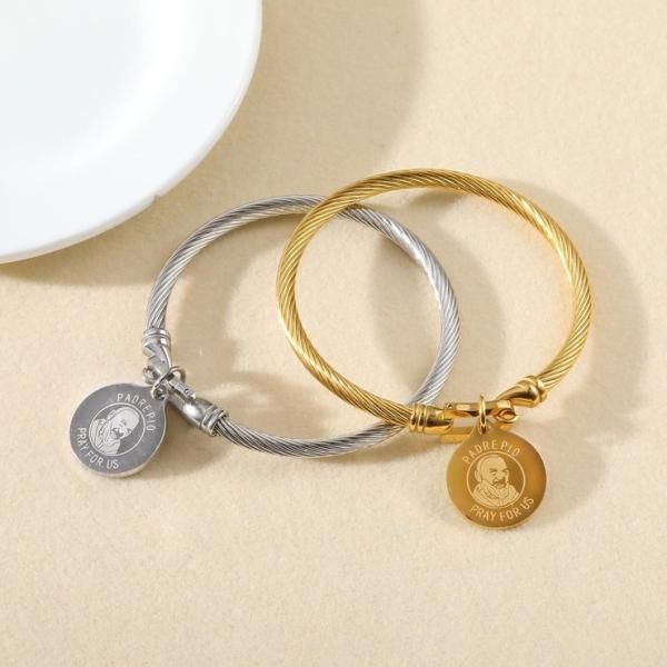 ブレスレット ユニーク ステンレス スチール レディース 女性 メンズ Padre Pio カトリック セイント ラウンド アクセサリー バングル