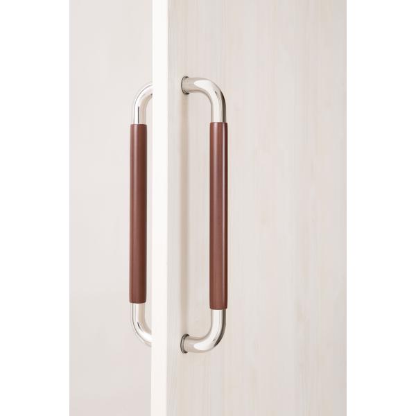 ドアハンドル ４５ｃｍ ４色（木製グリップ部分） ヘアライン仕上げ（ステンレス部分） スライドドア 両面用 450mm 取手 ドアノブ 室内用 Ｏ型 (ダーク)