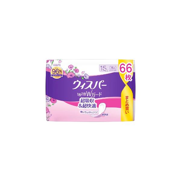 ウィスパー1枚2役Wガードなら、おりものも、水分もサッと吸水。ウィスパー史上*初の「超スピード消臭技術」によりニオイをすぐに消臭するほか、うすくてさらさらな「ぬれてもスリムシート」だから、付けていても周りの人に気づかれません。さらに横モレ防...