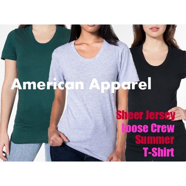 【処分品】American Apparel アメリカンアパレル 3.8oz シアジャージー ルーズクルーサマーＴシャツ【無地・半袖・ユニセックス レディースサイズ】(AAPP-T6402)