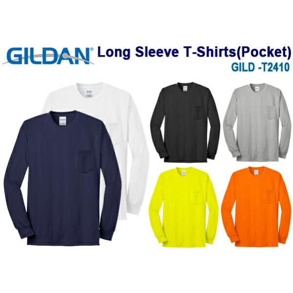 【2XL】ポケット付きロングスリーブTシャツ GILDAN(ギルダン)6.0oz ウルトラコットン 無地ロンT 長袖 アダルトサイズ メンズ ポケT ビッグサイズ 大きめ 2410
