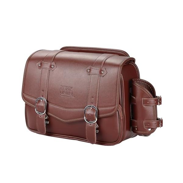 KEMIMOTO バイク サイドバッグ サドルバッグ 汎用 15L サイドバック 大容量 ドリンクホルダー付属 金具防錆 小物収納 ブラウン KM401BW