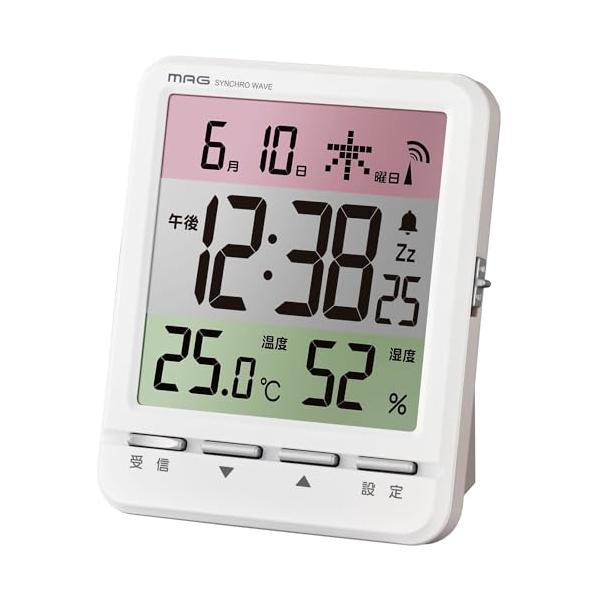 MAG(マグ) 目覚し時計 置き時計 デジタル 電波時計 温度計 湿度計 温湿度計 カレンダー 電子音 アラーム スヌーズ ライト ホワイト スペクトル T-751