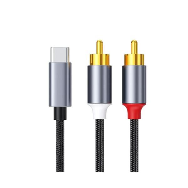 USB TYPE C to 2RCA 変換 オーディオケーブル USB-C (オス) 2RCA (オス) 赤/白 ステレオ音声線 HiFi音質 高耐久性 ナイロン編み スマートフォンタブ