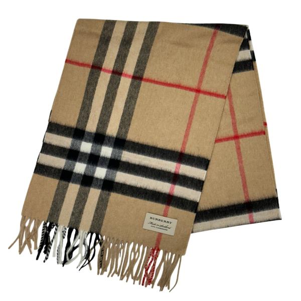 【中古】バーバリー ノバチェック カシミヤ マフラー ベージュ×ブラック×レッド Nランク bb5628vd