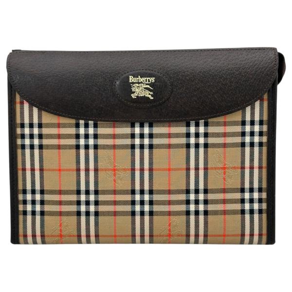 【中古】バーバリー ノバチェック クラッチバッグ セカンドバッグ Burberrys キャンバス×レザー Aランク bb5814bb