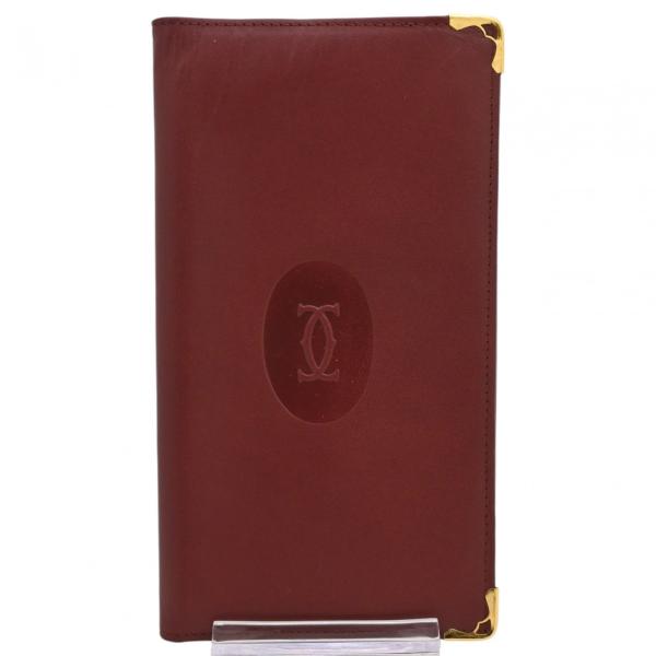 【中古】カルティエ マストライン 長財布 ボルドー ゴールド金具 ロゴ Bランク ca8504gf