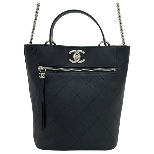 【中古】シャネル バケットバッグ チェーン ショルダーバッグ ココマーク ラムスキン ブラック Aランク ch39306gr