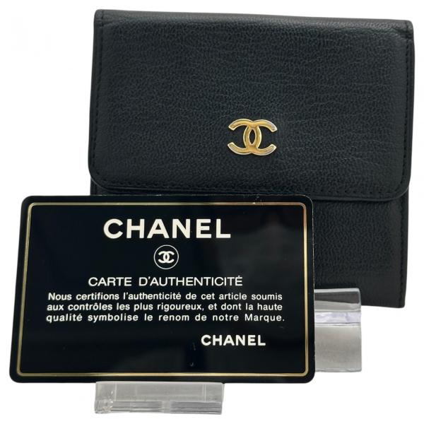 良品　CHANEL シャネル　ココマーク　ダブルホック　レザー　三つ折り財布 CHANEL（シャネル） 【中古】シャネル 三つ折り財布 ココマーク ダブル