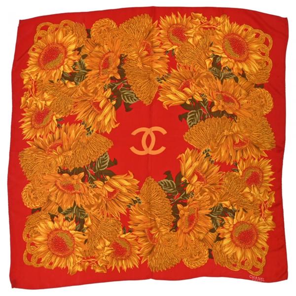 CHANEL（シャネル） スカーフ ひまわり 大判 レッド Aランク ch9405kk