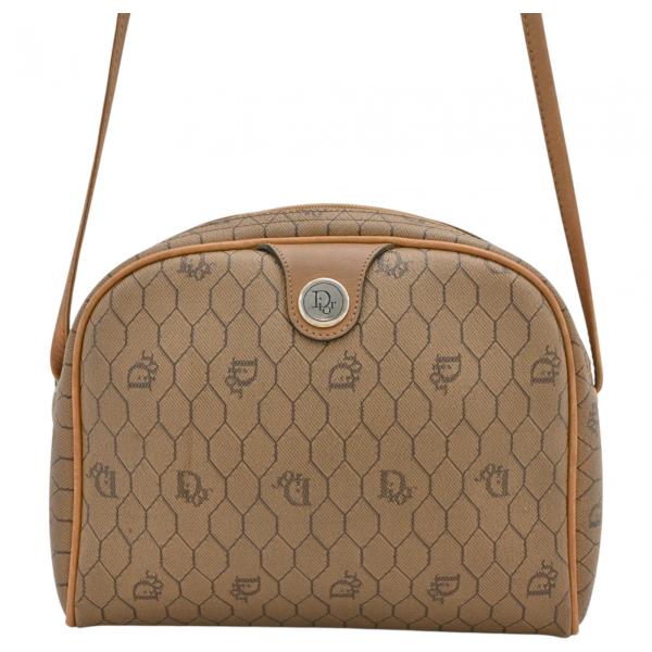 【中古】ディオール ハニカム柄 ショルダーバッグ Dior ロゴ シルバー金具 ブラウン Bランク di5409ff