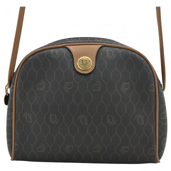 【中古】ディオール ハニカム柄 ショルダーバッグ Dior ロゴ ゴールド金具 ブラック Bランク di5622ss