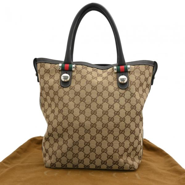 グッチ GGキャンバス シェリー ブラウン GGキャンバス トートバッグ GUCCI（グッチ） 【中古】グッチ GGキャンバス トートバッグ ベージュ