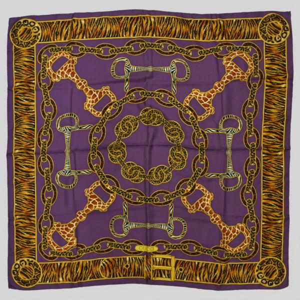 GUCCI（グッチ） レオパード ロゴ スカーフ 馬具 パープル Bランク