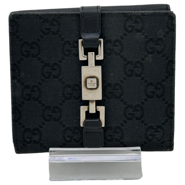 【中古】グッチ GGキャンバス 二つ折り財布 GUCCI ロゴ ブラック シルバー金具 GG柄 Bランク gu8704hj