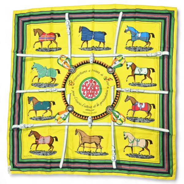 【中古】エルメス カレ90 スカーフ Couvertures et Tenues de Jour 馬着 Aランク he5517rr