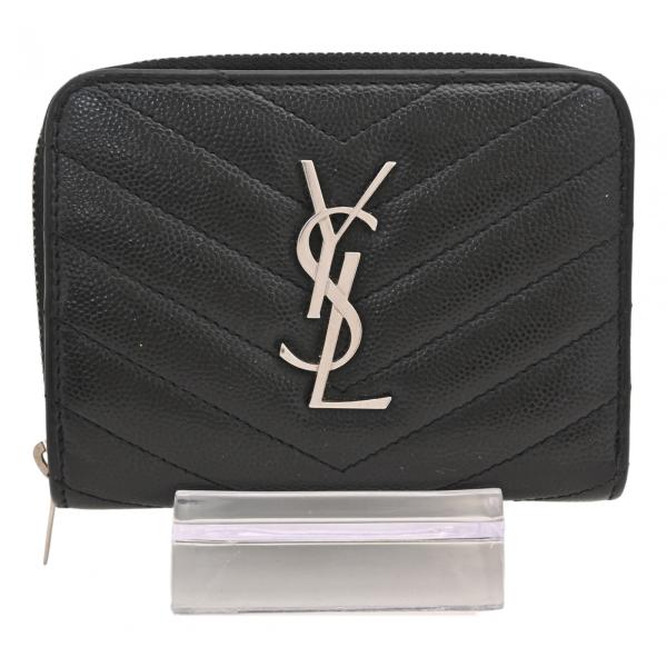 YSL 財布 中古】サンローラン Vステッチ YSLロゴ 二つ折り財布 レザー Bランク