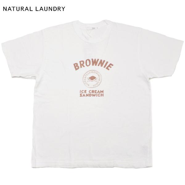 NATURAL LAUNDRY ナチュラルランドリー Tシャツ シャンカール ブラウニープリント半袖Tシャツ 7262C-025 サイズ2