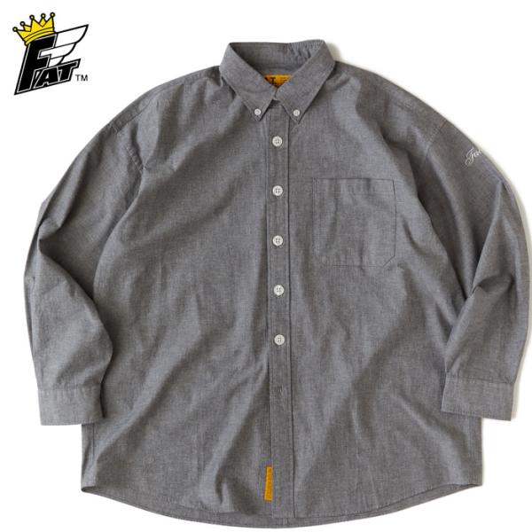 極美品FAT 厚手コットン ピグメント加工シャツ SKINNY(L) グレー系 first-stadium_f32320-sh01