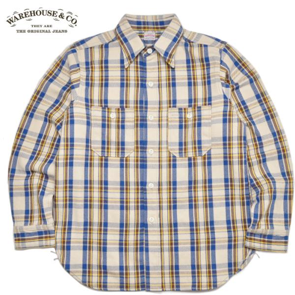 ウエアハウス ネルシャツ フランネル ワンウォッシュ - B柄 - ネイビー mo-3104b-4.jpg