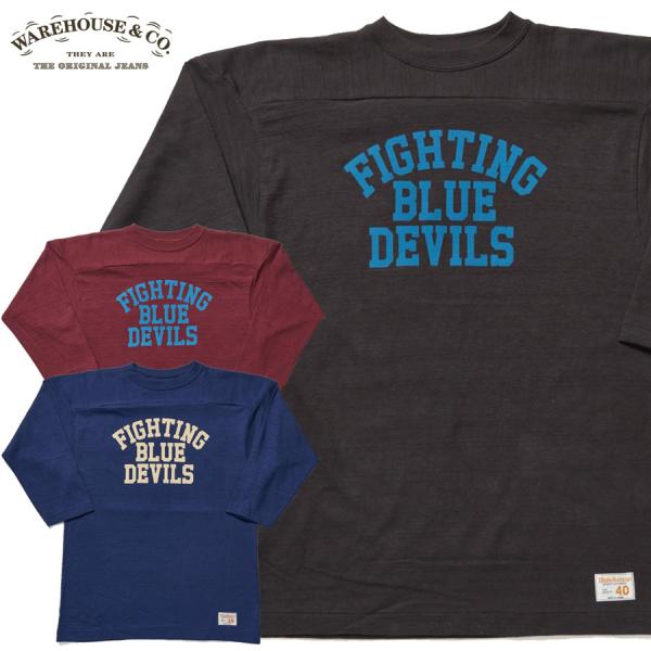 WAREHOUSE ウエアハウス Tシャツ Lot 4063 7分袖フットボールT BLUE DEVILS