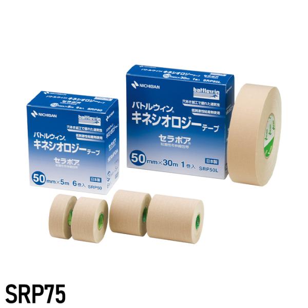 ニチバン バトルウィン キネシオロジーテープ セラポア （はく離紙つき）75mm×5m 4巻 テーピング SRP75