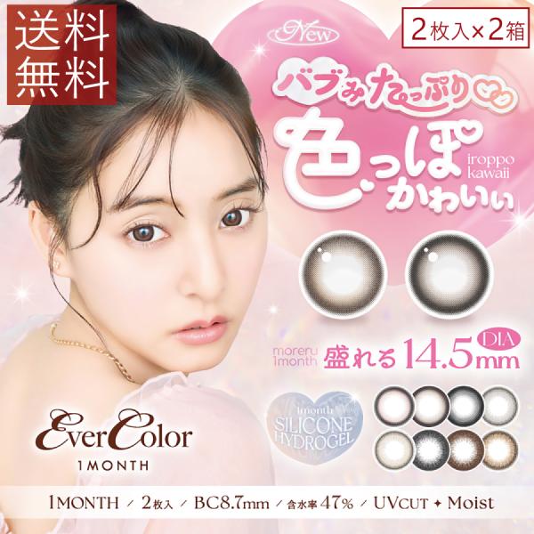 送料無料 エバーカラーマンスリー （2枚入）2箱 シリコーンハイドロゲル 新木優子 1か月 1month EverColor カラコン 度あり 度なし