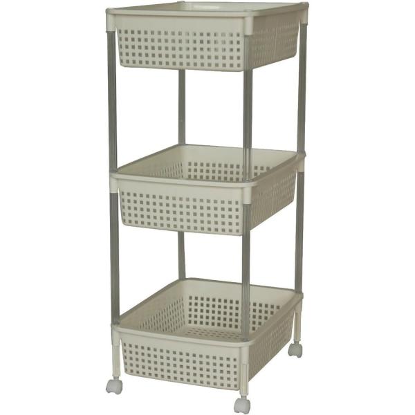 [関連word] 平和 平和 バスケットワゴン3段 IV | バスケットワゴン バスケットワゴン3段 平和工業 3段ワゴン アイボリー キャスター付き キッチン収納 ストッカー サニタリー収納 メッシュトレー 通気性 野菜ストッカー 収納ワ...