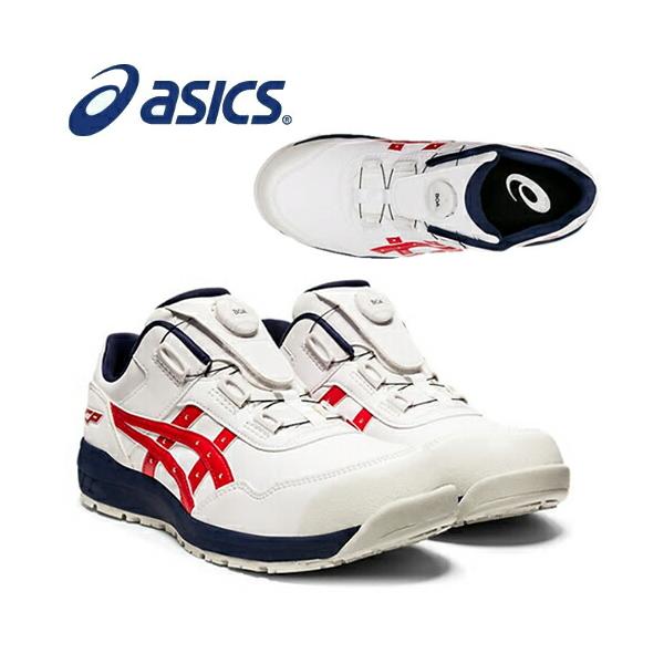 アシックス 安全靴 ウィンジョブ CP306 Boa 1273A029.100 ホワイト×クラシックレッド 作業靴 ローカット BOA 3E相当
