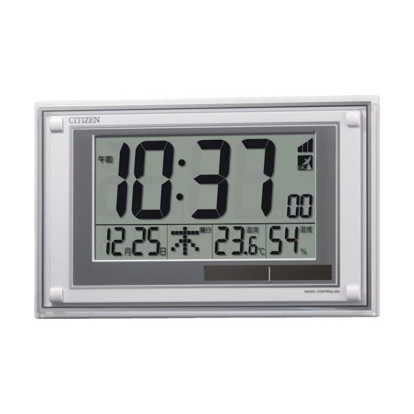 □シチズン 電波時計(デジタル表示)(掛置兼用) 温湿度計付き 白 188
