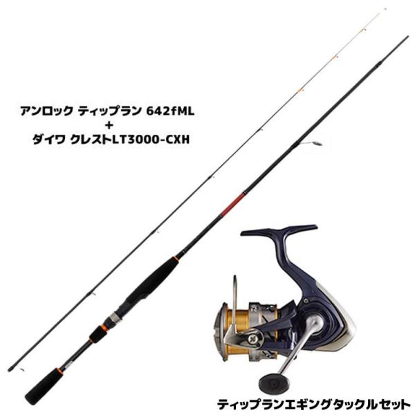 ティップランエギングタックルセットアンロック ティップラン 642fML■標準全長：1.93m■自重：114g■先径：0.8mm■元径：11.6mm■継数：2本■仕舞寸法：100cm■素材：カーボン96％、グラス4％■ライン：PE0.4-0...