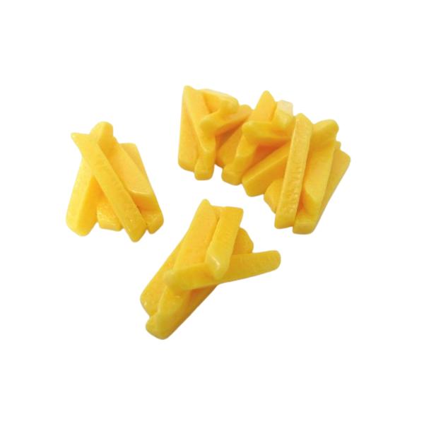 フライドポテトが重なったデザインの変わり種ミニチュアパーツが登場♪５本分のフライドポテトが重なったデザイン。底面は無地フラットになっています。１個あたり26円の8個セットです。SIZE:約28mm×18mm×14mm素材・成分：プラスチック...