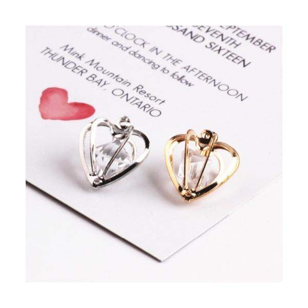 金属チャーム コネクター 中空ハート アクリルダイヤ封じ込め5個セット