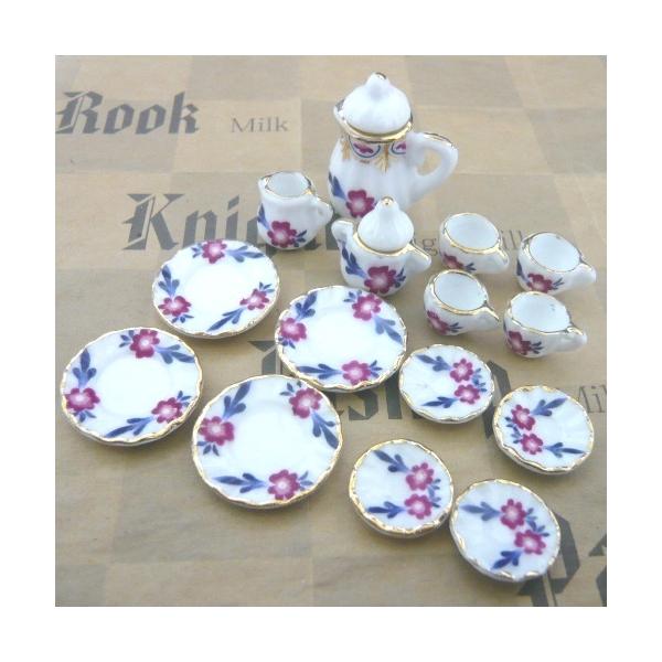 1/12ミニチュア陶器セット フラワー柄ティーセット A3 /メール便対応可