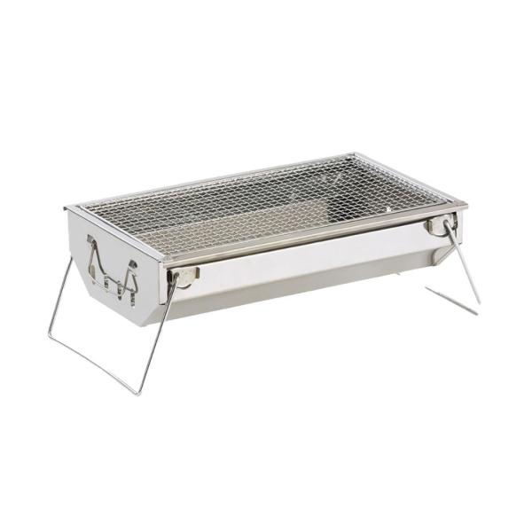 本体サイズ:約43×26.5×16.5cm 　収納サイズ:約43×26.5×10.5cm 　重量:約1.4kg 　材質:本体/ステンレス、脚部/スチール（クロームメッキ）、網/スチール（クロームメッキ）、ロストル/スチール 　付属品:網、ロ...