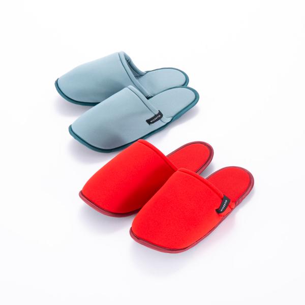 飛行機内や旅先で汚れても、洗って繰り返し使える軽やかでやさしい履き心地のトラベルスリッパ(約24cm)。持ち運びに便利な収納ポーチ付き。【ミレスト/MILESTO】【カラーバリエーション】レッド(RD)　　　　　　　　　　　　ブルー(BUG...