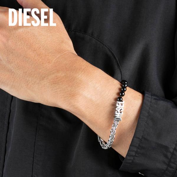 DIESEL（ディーゼル） ブラックメノウ×チェーン ブレスレット