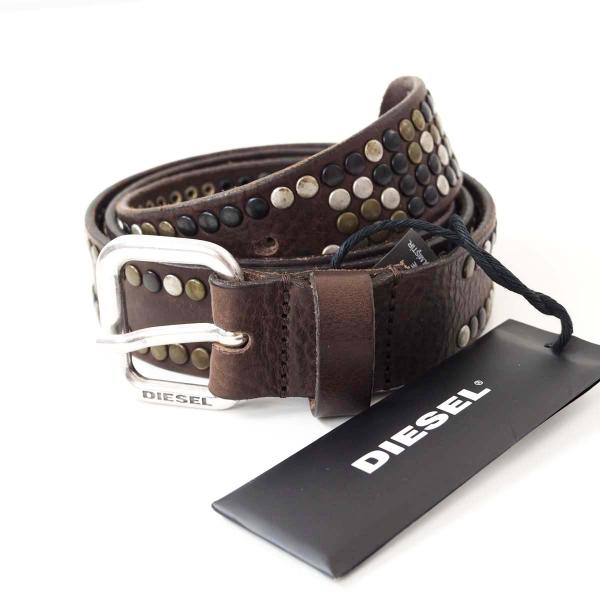 DIESEL（ディーゼル） B-OST メンズ スタッズ レザー ベルト 本革